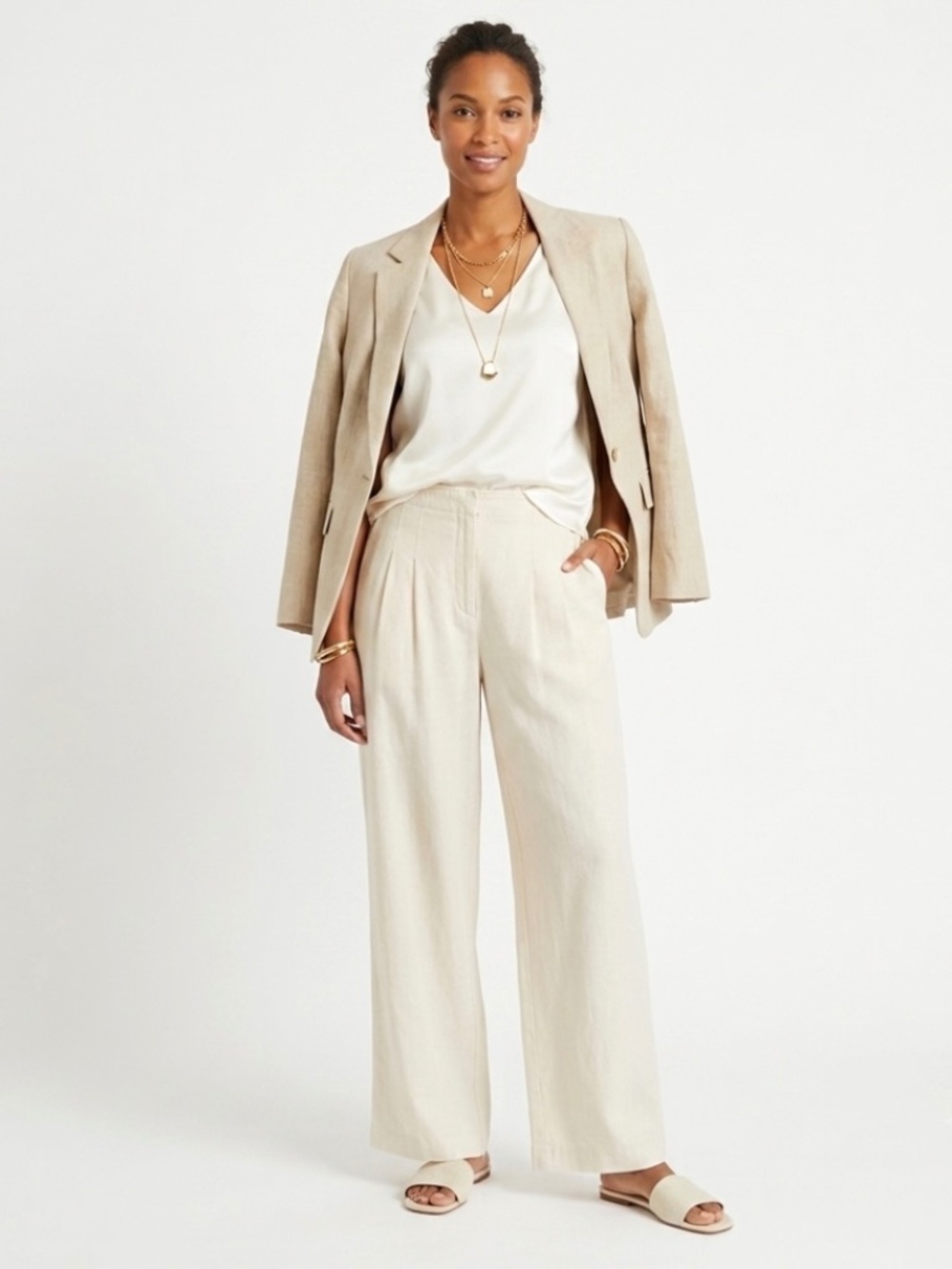 House of Harlow 1960 Wide Leg Trouser Sz L Ivory Gold Shimmer Holiday Boho Chic